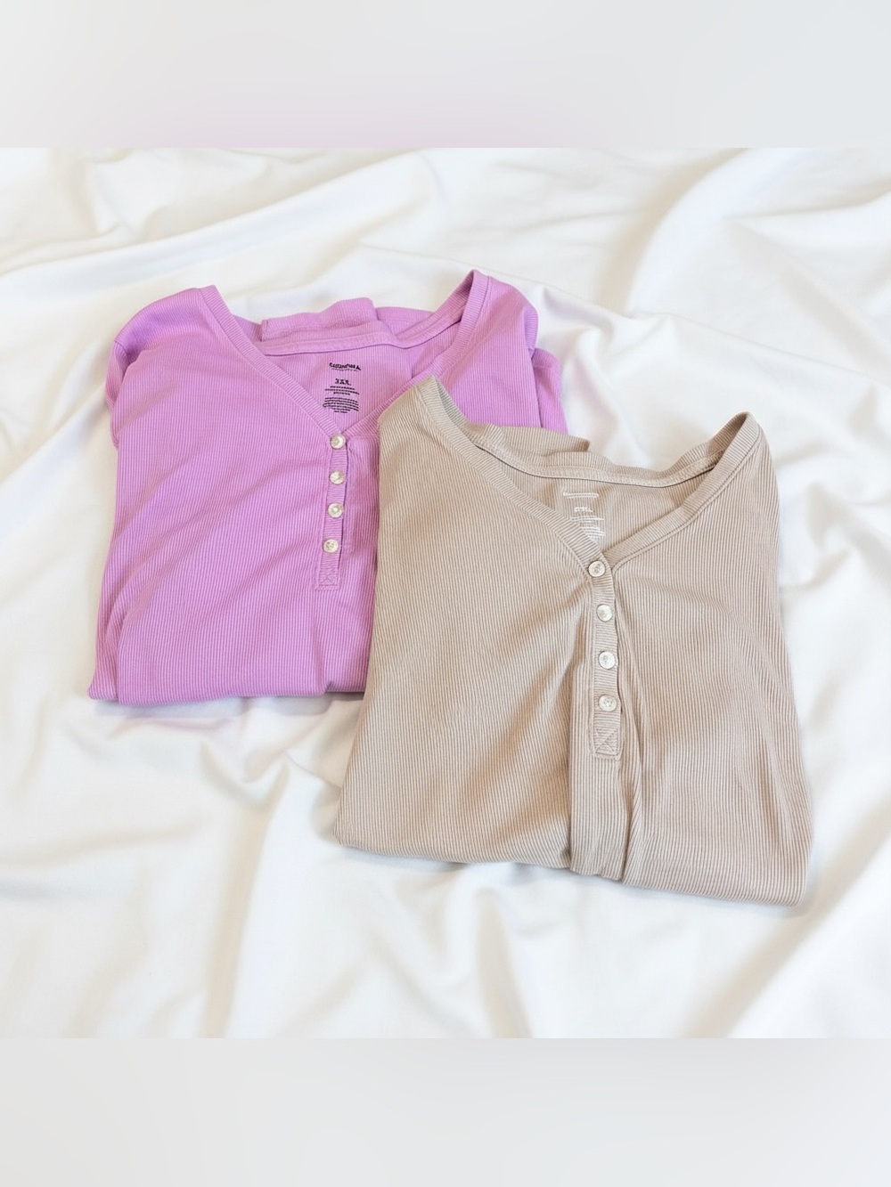 Sonoma Goods for Life 2-Pack Long Sleeve Knit Henley Tops XXL Purple Taupe